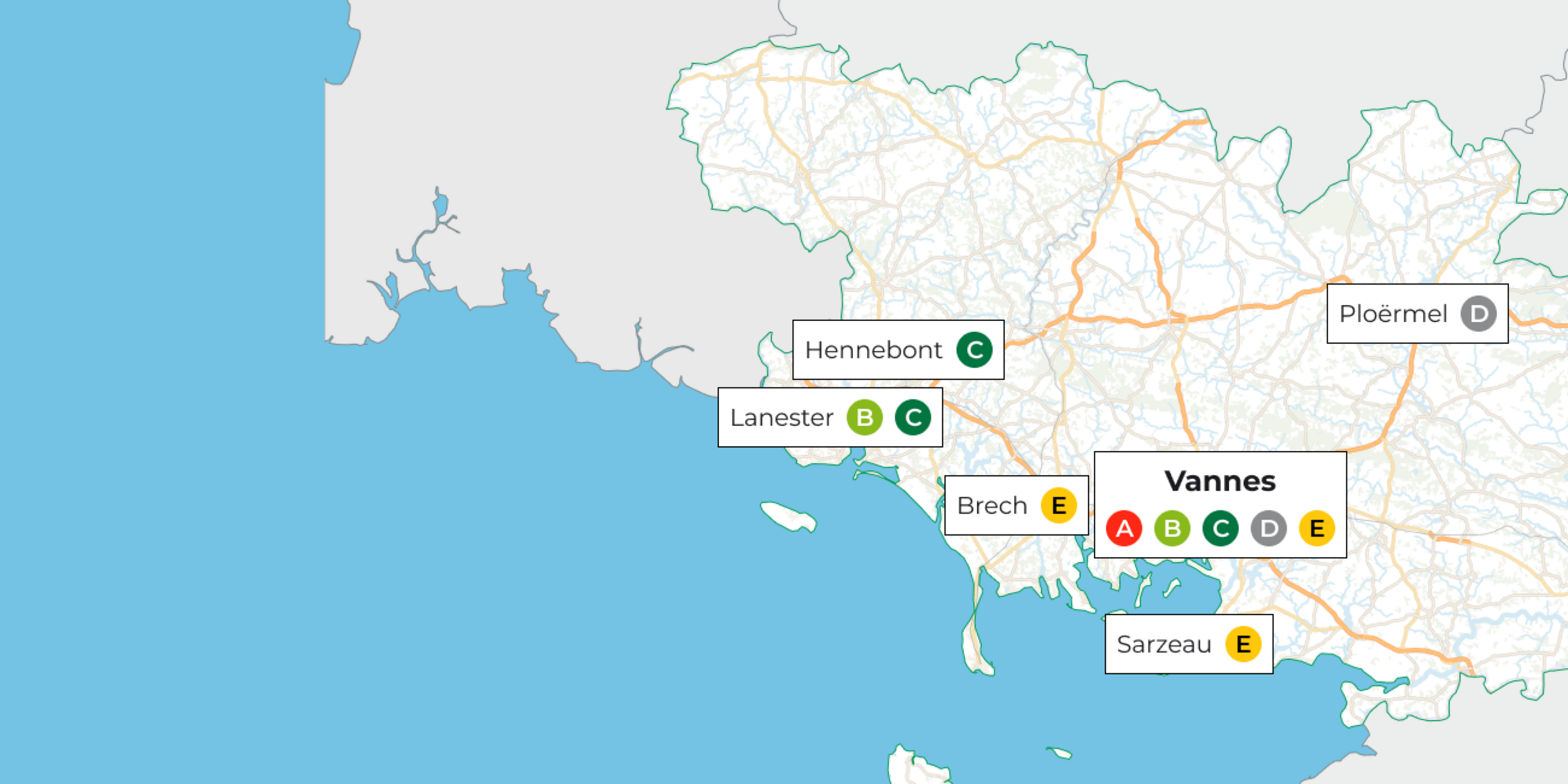 Carte des sites du Centre Départemental de l'enfance du Morbihan